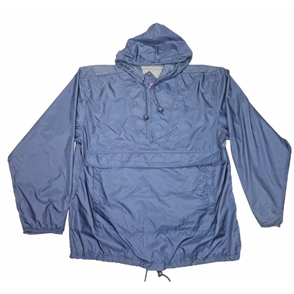Vintage Gant Men Size L Navy Blue Nylon Anorak Windbreaker Hooded Jacket